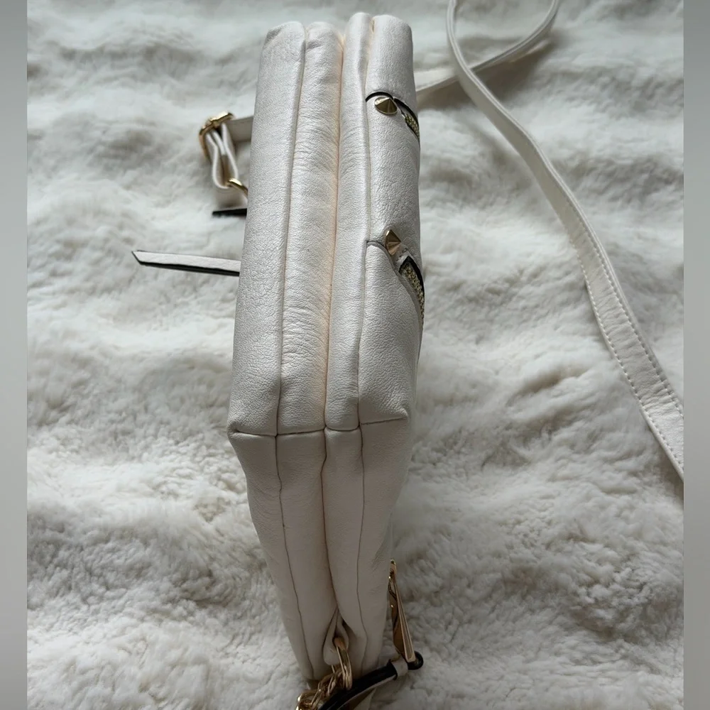 Jessica Simpson White Faux Leather Crossbody with Gold Chain Accents